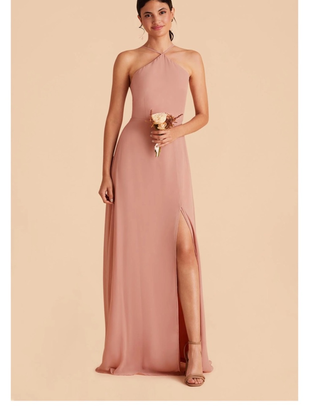 Birdy Grey Dusty Rose Halter Maxi Dress with Side Slit